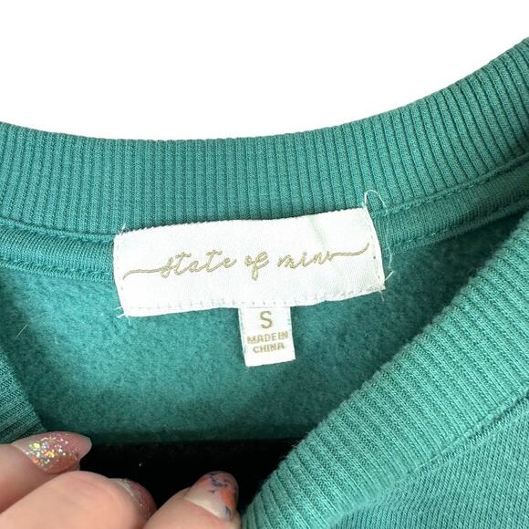 State of Mine Sage Green Fleece Crewneck London Social Club Pullover Sweatshirt - Picture 6 of 7